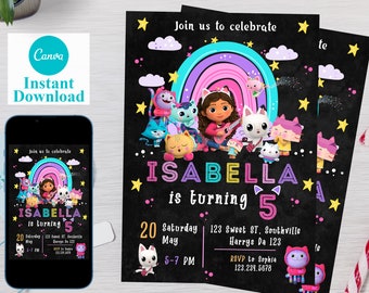 Editable Gabbys Dollhouse Birthday Invitation Template, Printable Birthday Party Invitations, Digital Bday Party Invite, Invite Bday Card