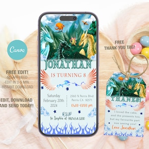 Modèle mobile modifiable d'invitation d'anniversaire Wings of Fire, invitations de fête d'anniversaire, invitation numérique de fête d'enfants, carte d'anniversaire Evite
