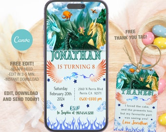 Wings of Fire Birthday Invitation Template, Kids Party (Digital)