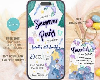 Bearbeitbare Sleepover-Geburtstags-Einladungsvorlage, Kids Slumber Party (Digital)