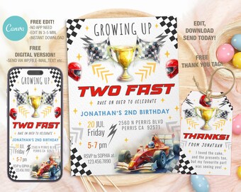 Two Fast Birthday Invitation, Race Car Party, Evite (Digital)