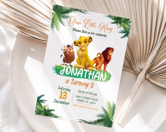Editable Lion King Birthday Invitation Template, Printable Birthday Party Invitations, Digital Party Invite, Instant Download Bday Card