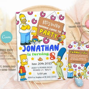 Modèle d'invitation d'anniversaire modifiable Les Simpsons, invitations de fête d'anniversaire imprimables, modèle d'invitation de fête d'anniversaire numérique, carte d'anniversaire d'invitation