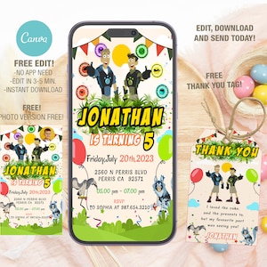 Bearbeitbares Foto Mobile Wild Kratts Geburtstagseinladungsvorlage, Einladungen zur Geburtstagsfeier, Digitale Kinderparty einladen, Evite Geburtstagskarte