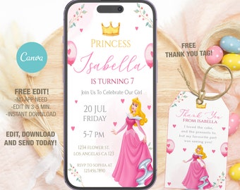 Princess Aurora Birthday Invitation, Editable Kids Party Evite (Digital)