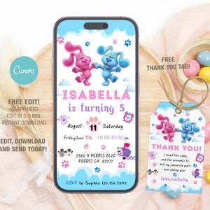 Editable Mobile Blues Clues Birthday Invitation Template, Birthday Party Invitations, Digital Kids Party Invite, Evite Bday Card