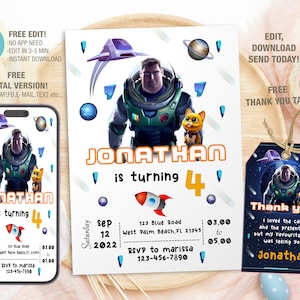 Editable Buzz Lightyear Birthday Invitation Template, Printable Birthday Party Invitations, Buzz Light year Digital Kids Invite Bday Card