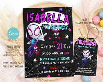 Editable Ghost Spider Birthday Invitation Template, Printable Spidey Gwen Birthday Party Invitations, Digital Bday Party Invite Bday Card