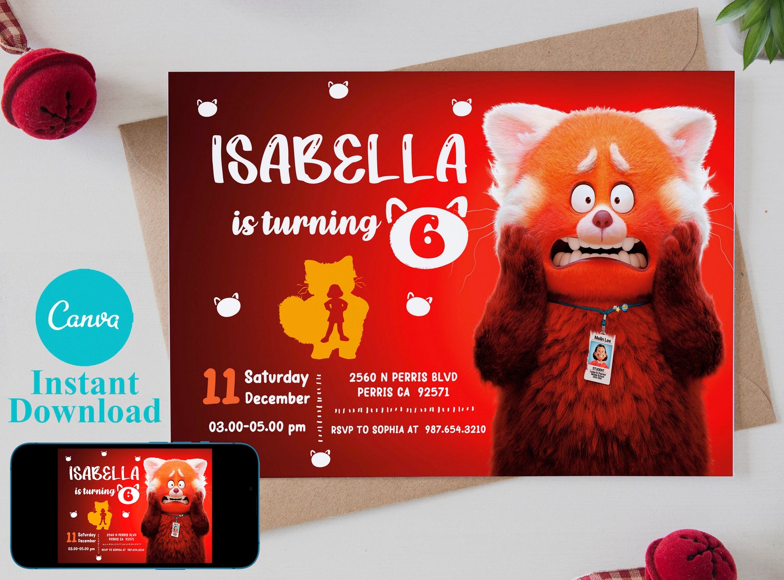 Turning Red Birthday Invitation Template, Kids Party (digital) - Etsy