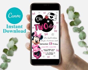 Editable Mobile Minnie Birthday Invitation Template, Birthday Party Invitations, Digital Kids Party Invite, Instant Download Evite Bday Card