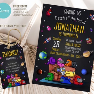 Plantilla de invitación de cumpleaños editable para niños, invitaciones de fiesta de cumpleaños imprimibles, plantilla de invitación a fiesta digital para niños, invitación para niños y niñas