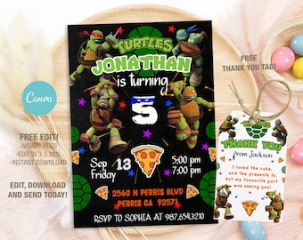 Editable Ninja Turtle Birthday Invitation Template, Printable Birthday Party Invitations, Digital Kids Party Invite Template