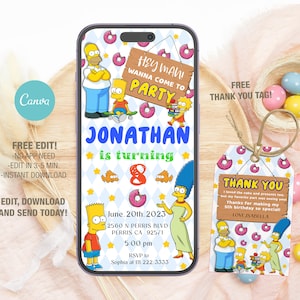 Plantilla editable de invitación de cumpleaños de Los Simpsons para fiesta infantil de Evite (descarga digital)