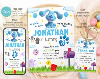 Editable Blues Clues Birthday Invitation Template, Printable Birthday Party Invitations, Digital Bday Party Invite Template Bday Card