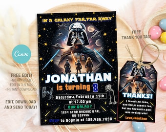 Plantilla de invitación de cumpleaños editable, invitaciones de cumpleaños imprimibles, plantilla de invitación digital para fiesta infantil, tarjeta de cumpleaños de Evite