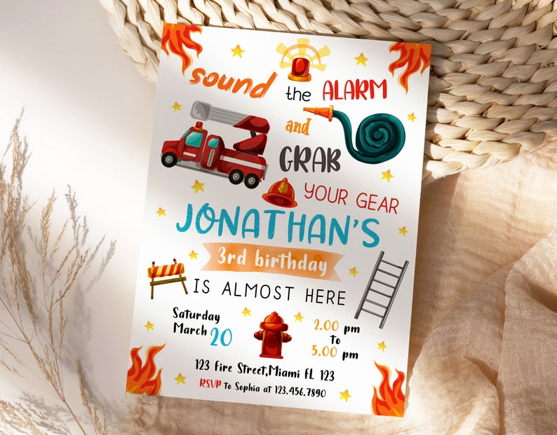Editable Fire Truck Birthday Invitation Template, Printable Birthday ...