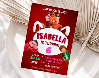 Editable Turning Red Birthday Invitation Template, Printable Birthday Party Invitations, Digital Kids Party Invite, Boys & Girls Bday Card