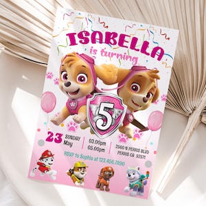 Modello di invito di compleanno modificabile Paw - Ty Sky, inviti per feste di compleanno stampabili, modello di invito per feste di bambini digitali, biglietto di compleanno