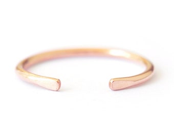 Ulla 14K Solid Rose Gold 1.3mm Cuff Ring, 14 karat rose gold open cuff, rose gold spacer ring, rose gold stacking ring, 14k gap ring