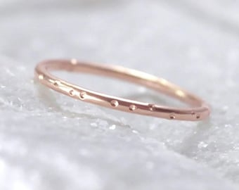 Stardust ⟡ 14K Solid Rose Gold 1.3mm stars ring, gold celestial ring, 14 kt dot ring, spacer ring, thin round band, tiny dots | PREORDER