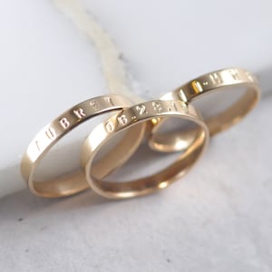 Personalized 14K Yellow Gold ring, 3mm solid gold engraved ring, flat band, posy ring, custom name date quote ring, wedding band / PREORDER image 2