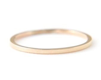 Nera ⟡ 14K Yellow Solid Gold Ring, 1MM yellow gold ring, 1MM flat band, delicate gold band, 14 kt gold ring, 14k wedding band, square ring