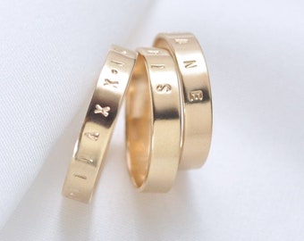 14K Solid Yellow Gold Engraved Ring, 4MM x 0.75MM flat Band, personalized gold band, 4mm yellow gold band, custom wedding band / PREORDER