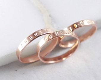 Personalized engraved ring 14K solid rose gold, 3mm rose gold band, rose gold wedding band, dainty engraved ring, custom name ring / AVEN