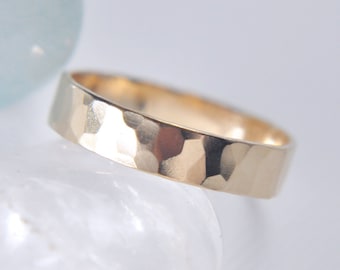 CUSTOM 18K Gold Hammered Band, Satin finish, softened facets, size 5.5, 4MM x 0.75MM band / PREORDER Final Sale