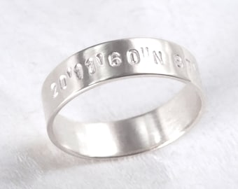Aven ⟡ 14K Solid White Gold Engraved Band, 5MM x 0.75MM, custom name ring, personalized gold ring, quote ring, low profile band | PREORDER