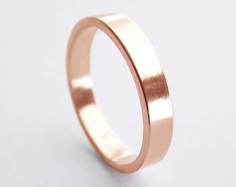 Theia ⟡ 3mm 14K Solid Rose Gold band, 3 x 1MM flat gold band, minimal rose gold band, men wedding band, women wedding band | PREORDER