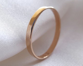 Aven ⟡ 14K Solid Yellow Gold 2MM flat Band, thin gold band, delicate 14k gold ring, 2mm wedding band, 2mm wide band, low profile gold ring