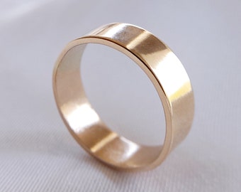 Theia 6MM ⟡ 14K Solid Yellow Gold 6MM x 1MM Band, 6MM flat gold band, wide yellow gold ring, inner or outer engraved wedding band | PREORDER