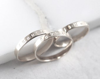 Aven 3mm ⟡ Engraved 14K White Gold ring, Personalized 3mm gold ring, 3mm flat band, custom posy name ring, engraved wedding band | PREORDER