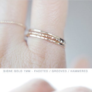 Signe 14K Yellow Gold Stacking Rings SET of 3, hammered rings, gold faceted ring, delicate stacking rings, solid yellow gold PREORDER image 3