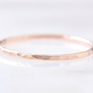 14K Solid Rose Gold hammered ring, 1MM hammered ring, 14 karat rose faceted ring, solid gold stacking ring, thin rose gold ring PREORDER image 1