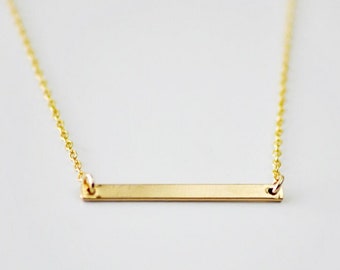 Last One - Slim Gold Bar necklace, horizontal bar necklace, minimal necklace, dainty gold bar necklace, delicate gold filled layer necklace