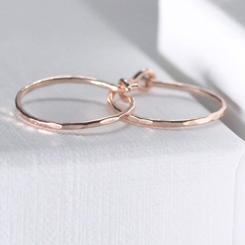14K Solid Yellow gold hoops, 14 kt hammered shops gold hoops, small hoop earrings, 13mm 15mm hoops, gold sleeper hoops, thin gold hoops | PREORDER