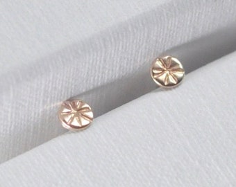 14K Yellow gold starburst studs, solid gold dot studs, 3mm star studs, star earrings, 14 kt gold stud earrings, 3mm round studs | LAST PAIR