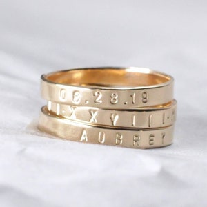 Personalized 14K Yellow Gold ring, 3mm solid gold engraved ring, flat band, posy ring, custom name date quote ring, wedding band / PREORDER image 1