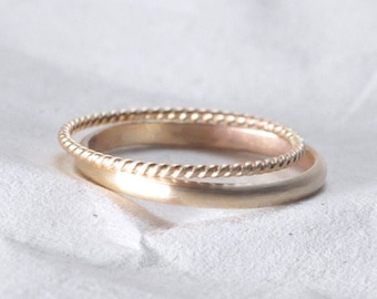 Vera ⟡ 14K Solid Yellow Gold Twist Ring, 1mm twist ring, thin gold ring, 1mm rope ring, delicate gold ring, dainty stacking ring | PREORDER