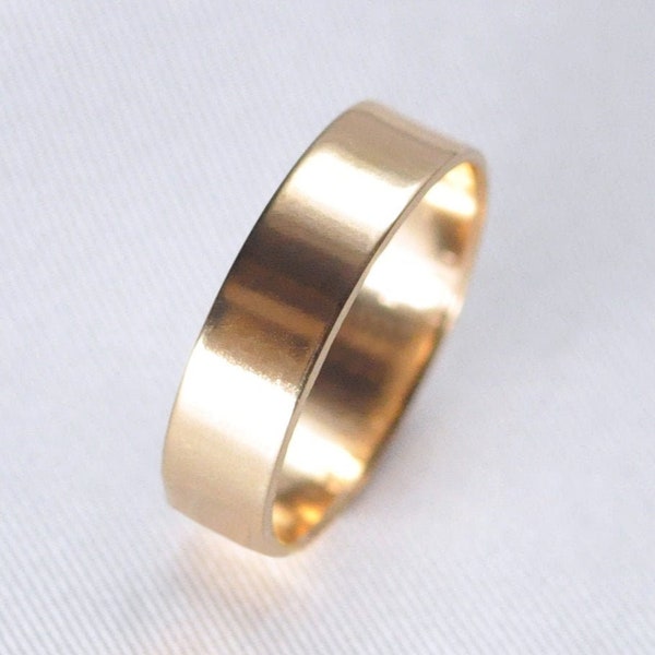 Theia ⟡ 14K Solid Yellow Gold 5MM x 1MM Band, 5MM flat gold band, 5MM yellow gold ring, wide gold band, flat wedding band | PREORDER