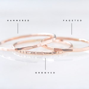 14K Solid Rose Gold hammered ring, 1MM hammered ring, 14 karat rose faceted ring, solid gold stacking ring, thin rose gold ring PREORDER image 3
