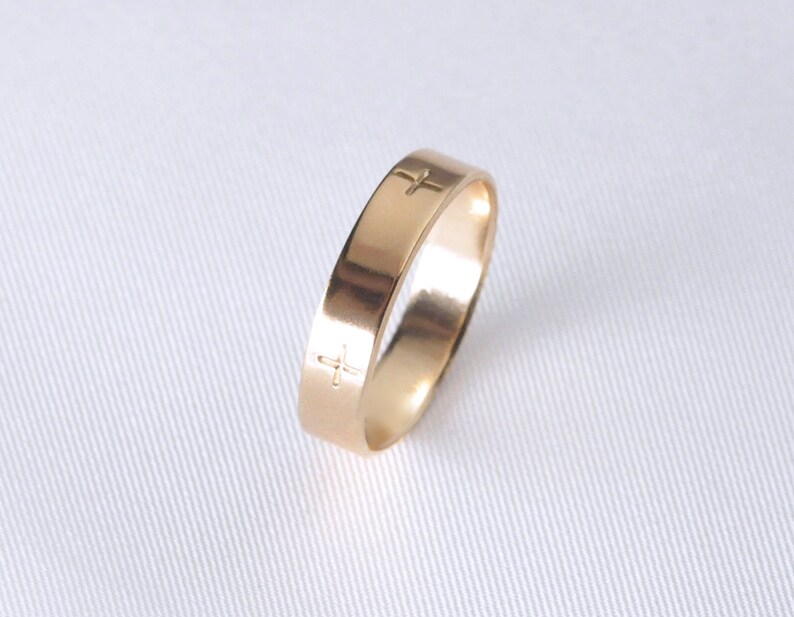 4mm gold band cross pattern ring plus sign ring 14k gold band gold cross ring 14K Yellow Gold 4MM Ring plus symbol ring AVEN 4mm