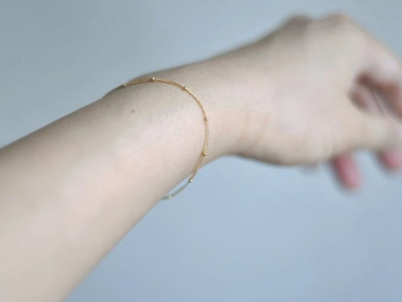 Dotted gold chain bracelet, gold beaded chain, delicate gold filled bracelet, thin gold bead bracelet, gift for her, satellite bracelet image 1