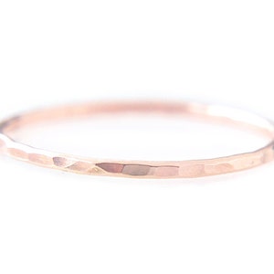 14K Solid Rose Gold hammered ring, 1MM hammered ring, 14 karat rose faceted ring, solid gold stacking ring, thin rose gold ring PREORDER image 2