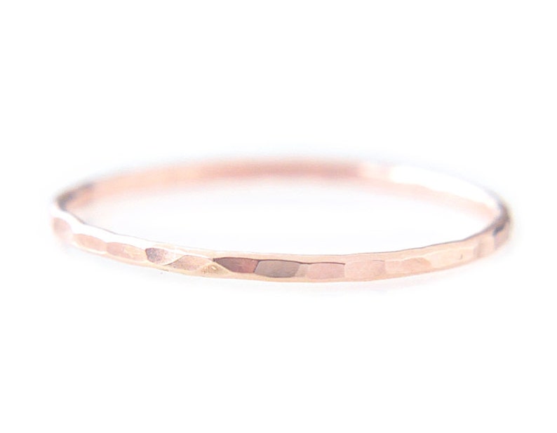 14K Solid Rose Gold hammered ring, 1MM hammered ring, 14 karat rose faceted ring, solid gold stacking ring, thin rose gold ring PREORDER image 2