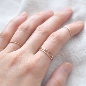 14K Solid Rose Gold hammered ring, 1MM hammered ring, 14 karat rose faceted ring, solid gold stacking ring, thin rose gold ring PREORDER image 4