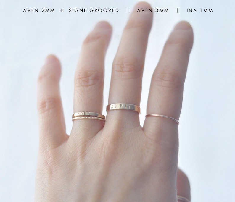 Personalized 14K Yellow Gold ring, 3mm solid gold engraved ring, flat band, posy ring, custom name date quote ring, wedding band / PREORDER image 5