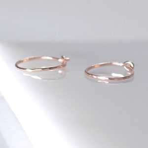 14K Solid Rose gold hoops, 14 kt hammered hoops, 13mm 15mm rose gold hoops, thin rose gold hoop earrings, small gold hoops PREORDER image 5